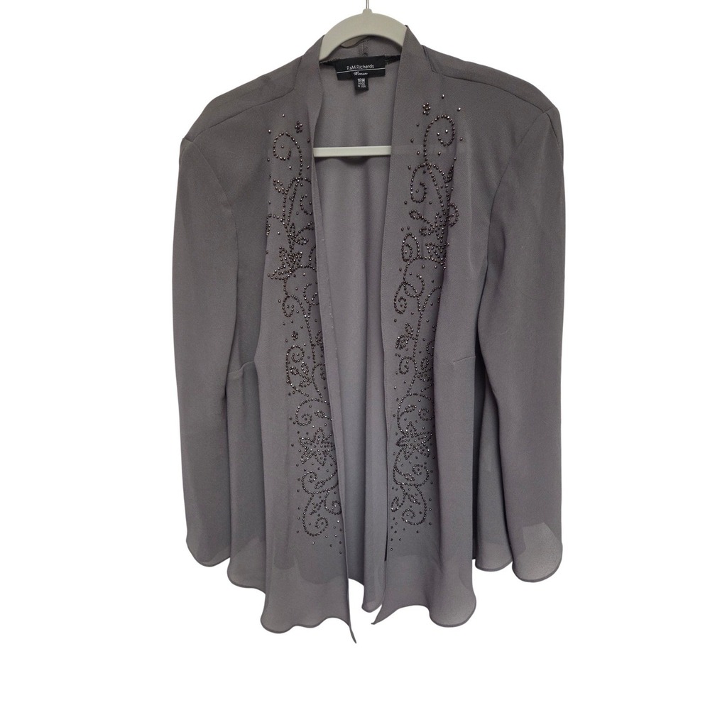 R&M Richards Woman Beaded Sheer Open Front Gray Cardigan Jacket‎ 18W